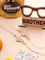 Thumbnail for NVR Men Set of 2 Artificial Stones & Beads Floral Design Thread Rakhi Combo