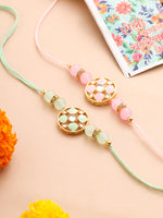 Thumbnail for NVR Men Set of 2 Artificial Stones & Beads Floral Design Thread Rakhi with Roli Chawal Chandan & Mishri
