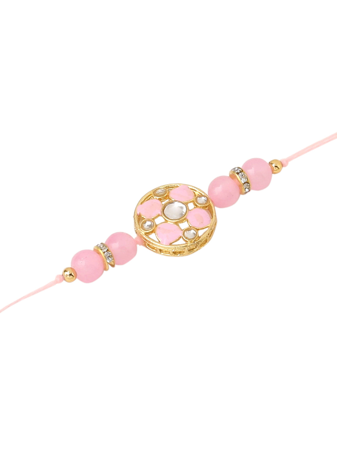NVR Men Set of 2 Artificial Stones & Beads Floral Design Thread Rakhi with Roli Chawal Chandan & Mishri