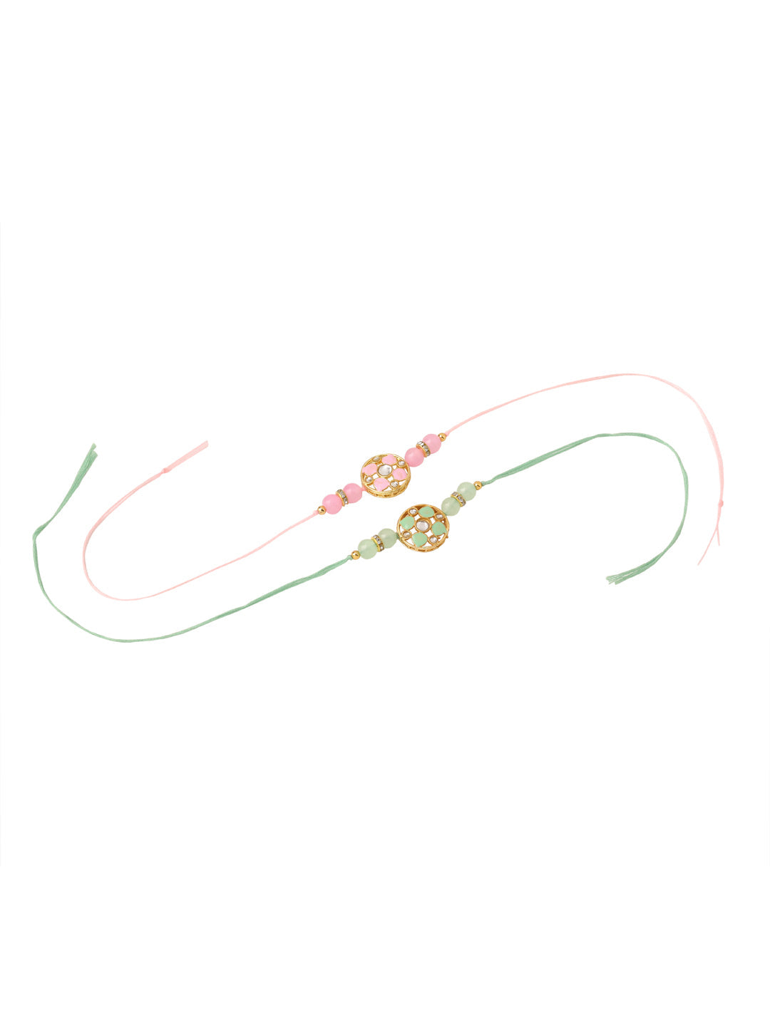 NVR Men Set of 2 Artificial Stones & Beads Floral Design Thread Rakhi with Roli Chawal Chandan & Mishri