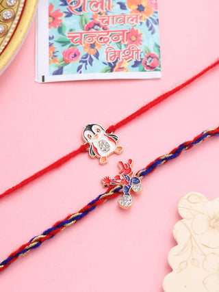 NVR Kids Set of 2 Cartoon Character Blue & Red Thread Rakhi with Roli Chawal Chandan & Mishri