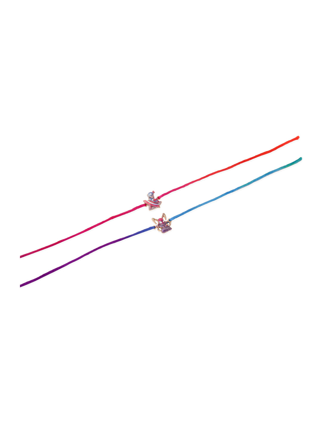 NVR Kids Set of 2 Cartoon Character Purple & Red Thread Rakhi with Roli Chawal Chandan & Mishri