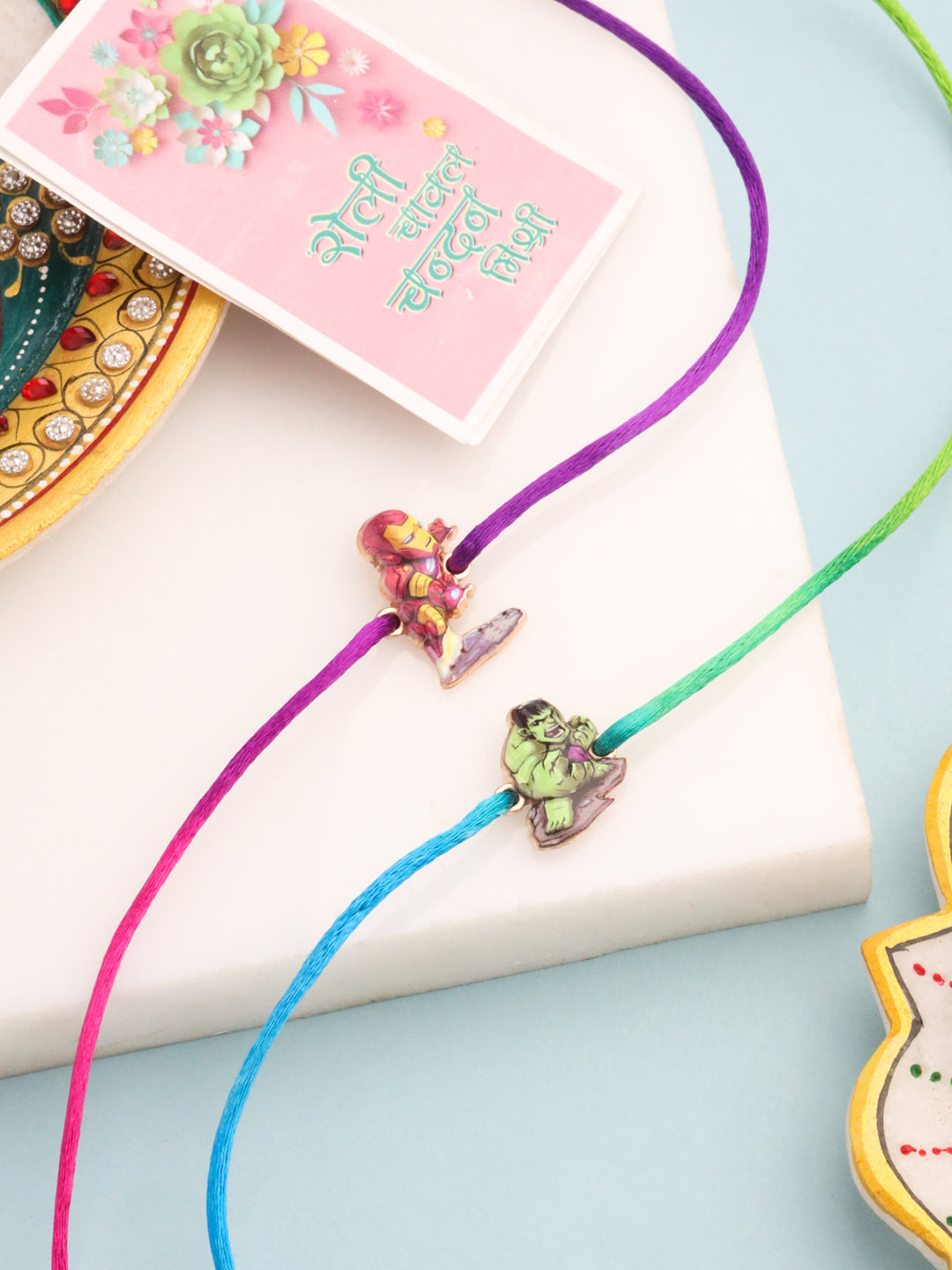 NVR Kids Set of 2 Cartoon Design Multicolor Thread Rakhi with Roli Chawal Chandan & Mishri