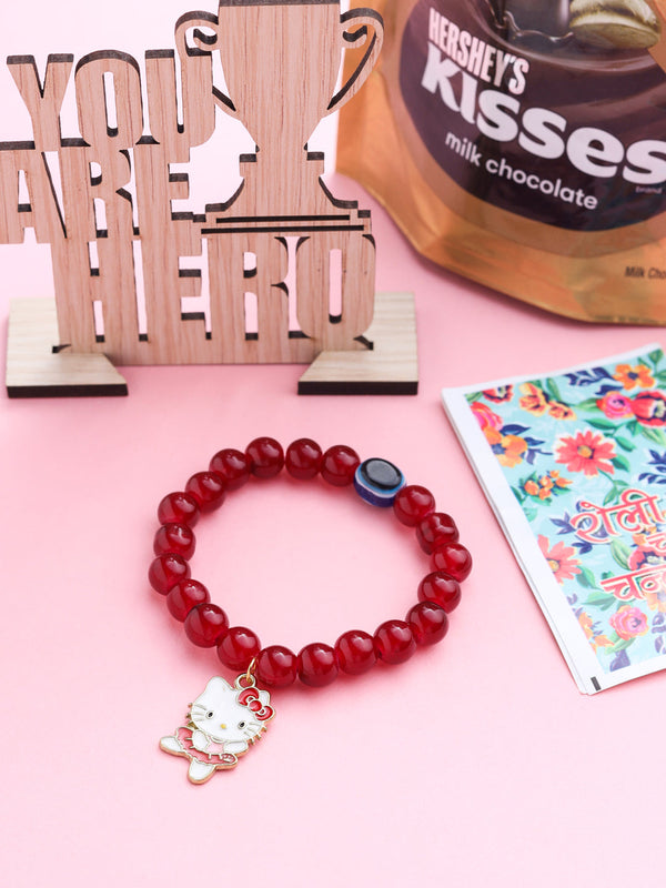 NVR Kids Cartoon Design Maroon Artificial Beads Thread Rakhi, Combo for Rakshabandhan