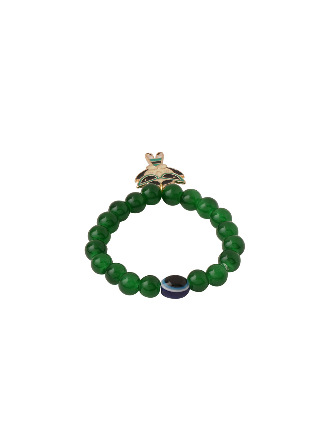 NVR Kids Cartoon Design Green Artificial Beads Thread Rakhi with Roli Chawal Chandan & Mishri