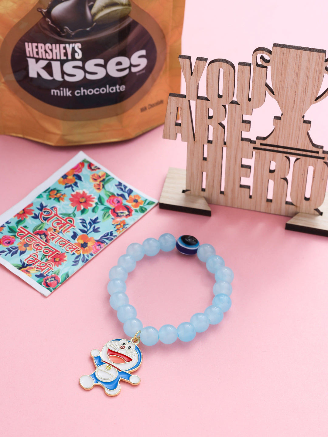 NVR Kids Cartoon Design Sky BLue Artificial Beads Thread Rakhi, Combo for Rakshabandhan - Distacart