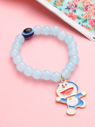 NVR Kids Cartoon Design Sky BLue Artificial Beads Thread Rakhi with Roli Chawal Chandan & Mishri