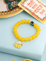 Thumbnail for NVR Kids Cartoon Design Yellow Artificial Beads Thread Rakhi with Roli Chawal Chandan & Mishri