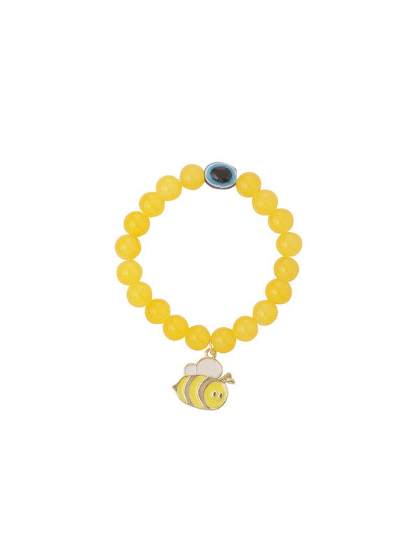 NVR Kids Cartoon Design Yellow Artificial Beads Thread Rakhi with Roli Chawal Chandan & Mishri