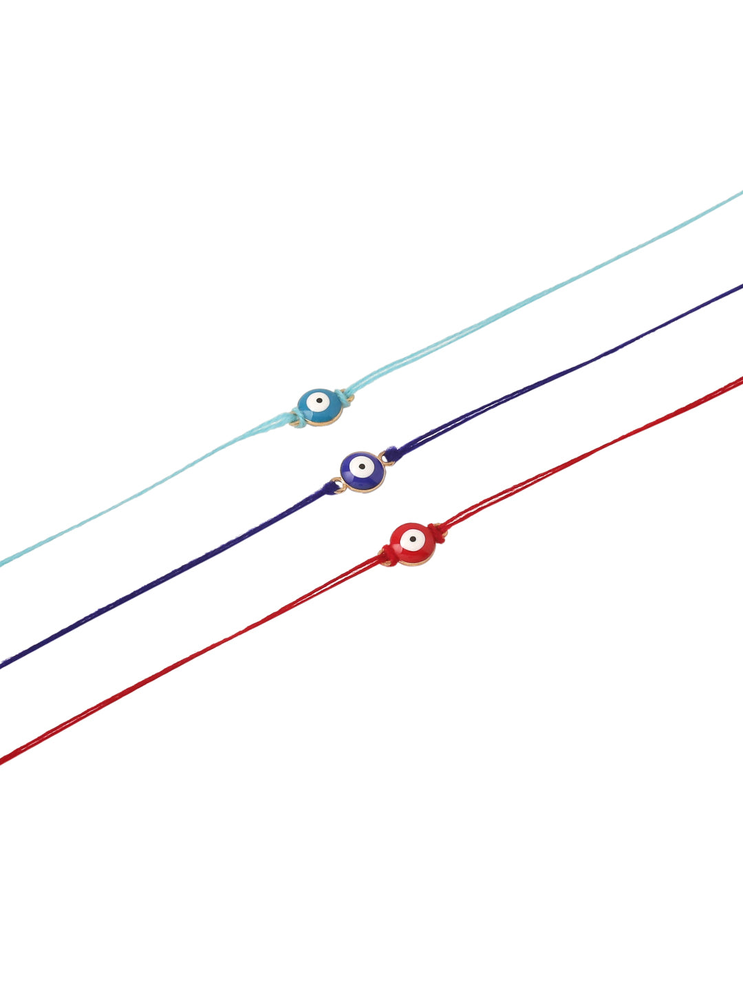 NVR Set of 3 Multicolor Evil Eye Men's Thread Rakhi with Roli Chawal Chandan & Mishri - Distacart