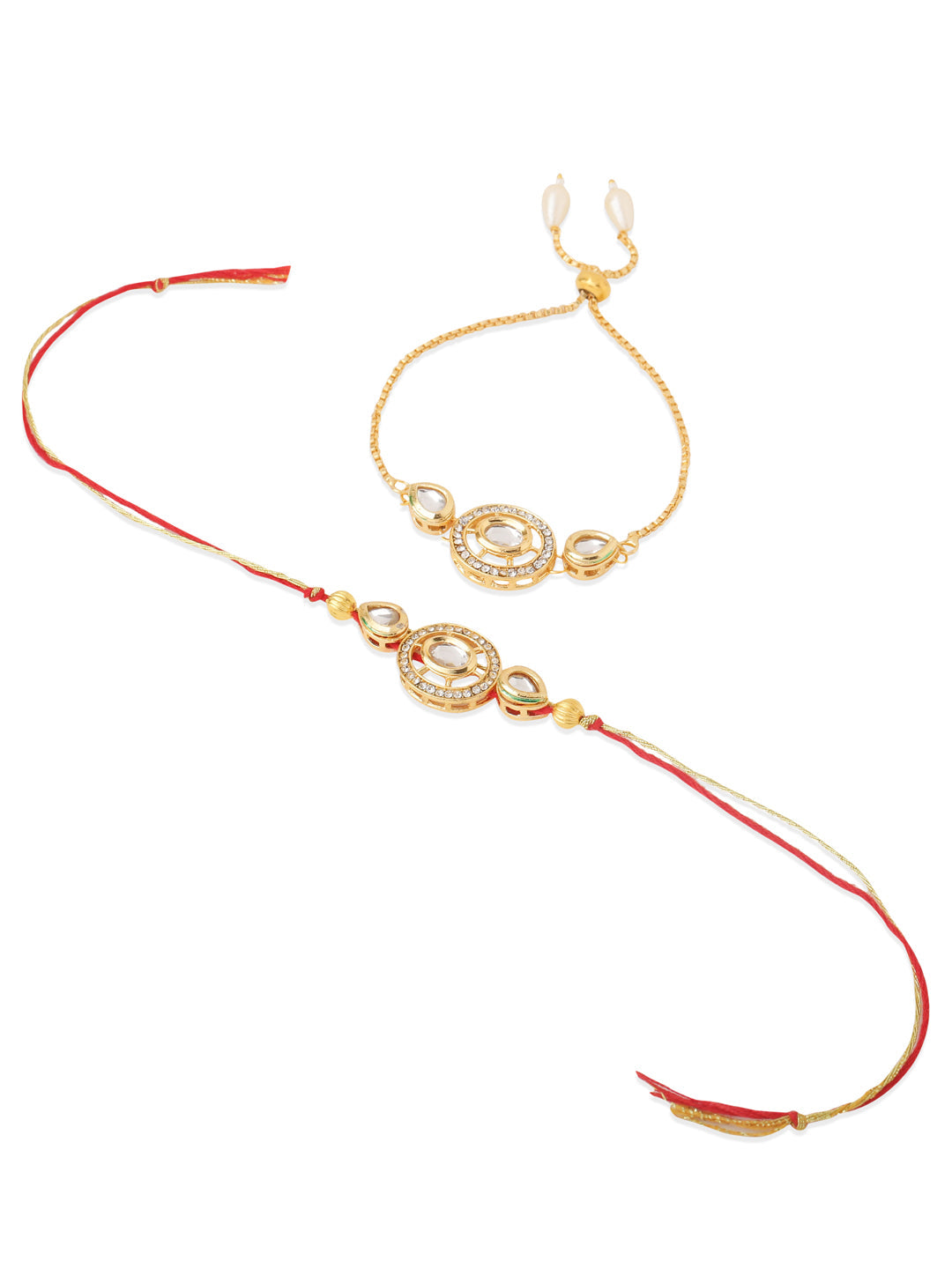 NVR Set of 2 Gold Toned Kundan Studded Bhaiya Bhabhi Rakhi Set, Combo for Rakshabandhan - Distacart
