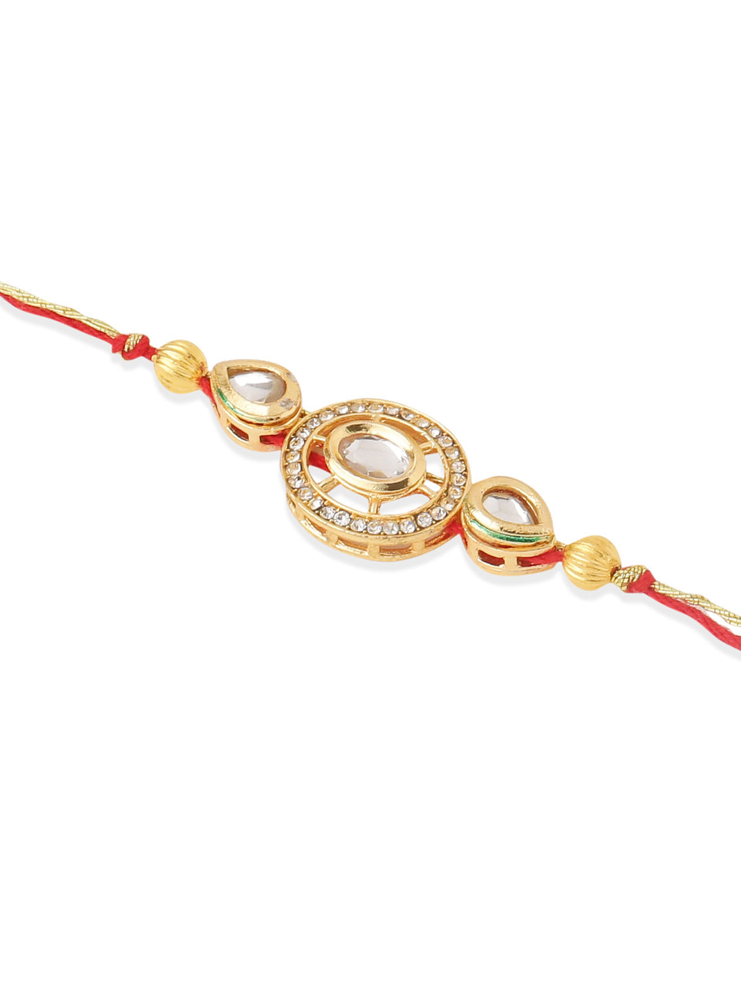NVR Set of 2 Gold Toned Kundan Studded Bhaiya Bhabhi Rakhi Set, Combo for Rakshabandhan