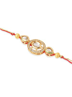 Thumbnail for NVR Set of 2 Gold Toned Kundan Studded Bhaiya Bhabhi Rakhi with Roli Chawal Chandan & Mishri