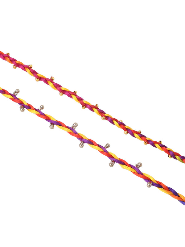 NVR Men Multicolor Artificial Beads Thread Rakhi with Roli Chawal Chandan & Mishri