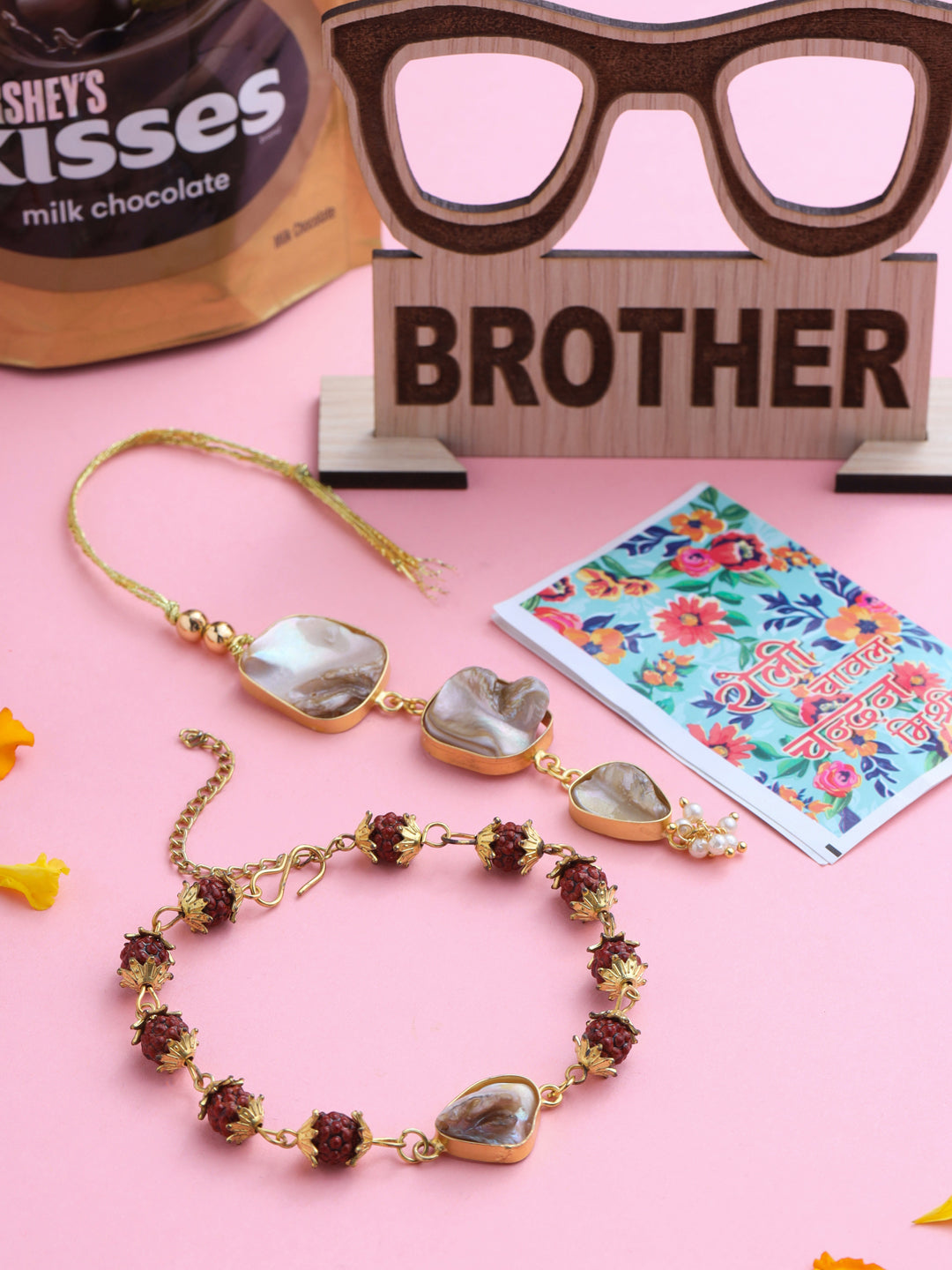 NVR Set of 2 Gold Toned Rudraksh & Pearls Bhaiya Bhabhi Rakhi Set, Combo for Rakshabandhan - Distacart