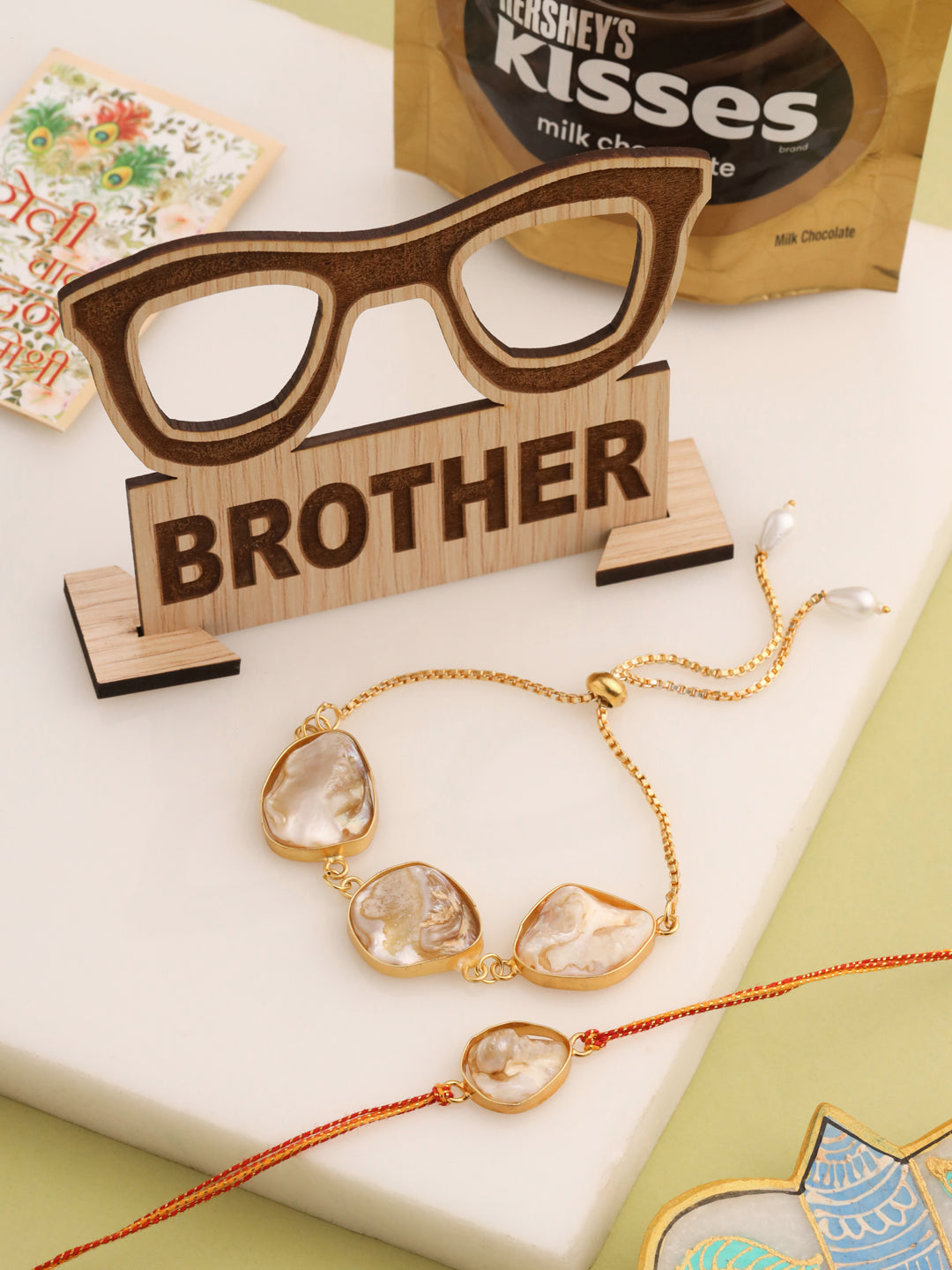 NVR Set of 2 Gold Toned Pearls Bhaiya Bhabhi Rakhi, Combo for Rakshabandhan - Distacart