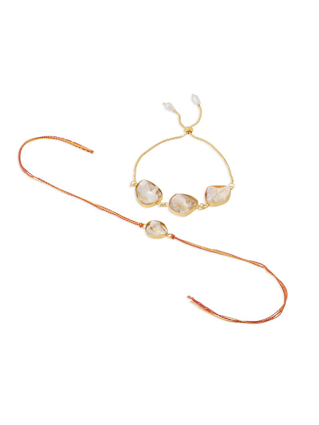 NVR Set of 2 Gold Toned Pearls Bhaiya Bhabhi Rakhi, Combo for Rakshabandhan