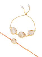 Thumbnail for NVR Set of 2 Gold Toned Pearls Bhaiya Bhabhi Rakhi with Roli Chawal Chandan & Mishri