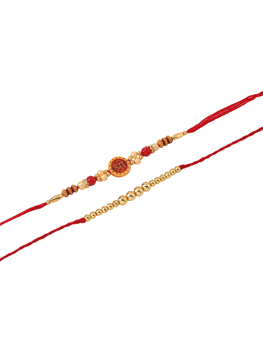 NVR Men's Set of 2 Red Religious Thread Rakhi with Roli Chawal Chandan & Mishri - Distacart