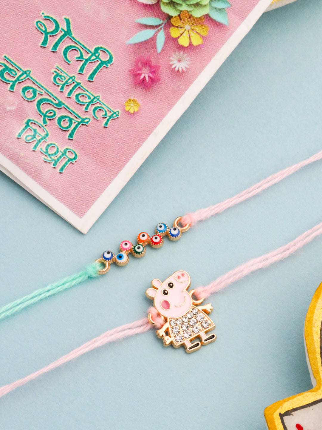 NVR Kids Set of 2 Cartoon Artificial Stones Thread Rakhi with Roli Chawal Chandan & Mishri - Distacart