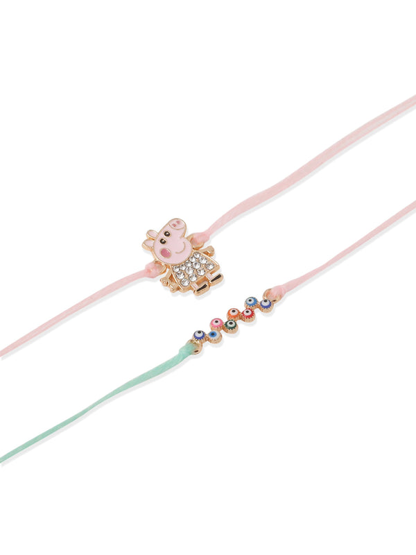 NVR Kids Set of 2 Cartoon Artificial Stones Thread Rakhi with Roli Chawal Chandan & Mishri