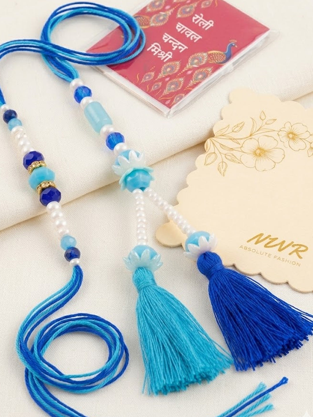 NVR Set of 2 Traditional Bhaiya Bhabhi Rakhi with Roli Chawal Chandan Mishri - Dista