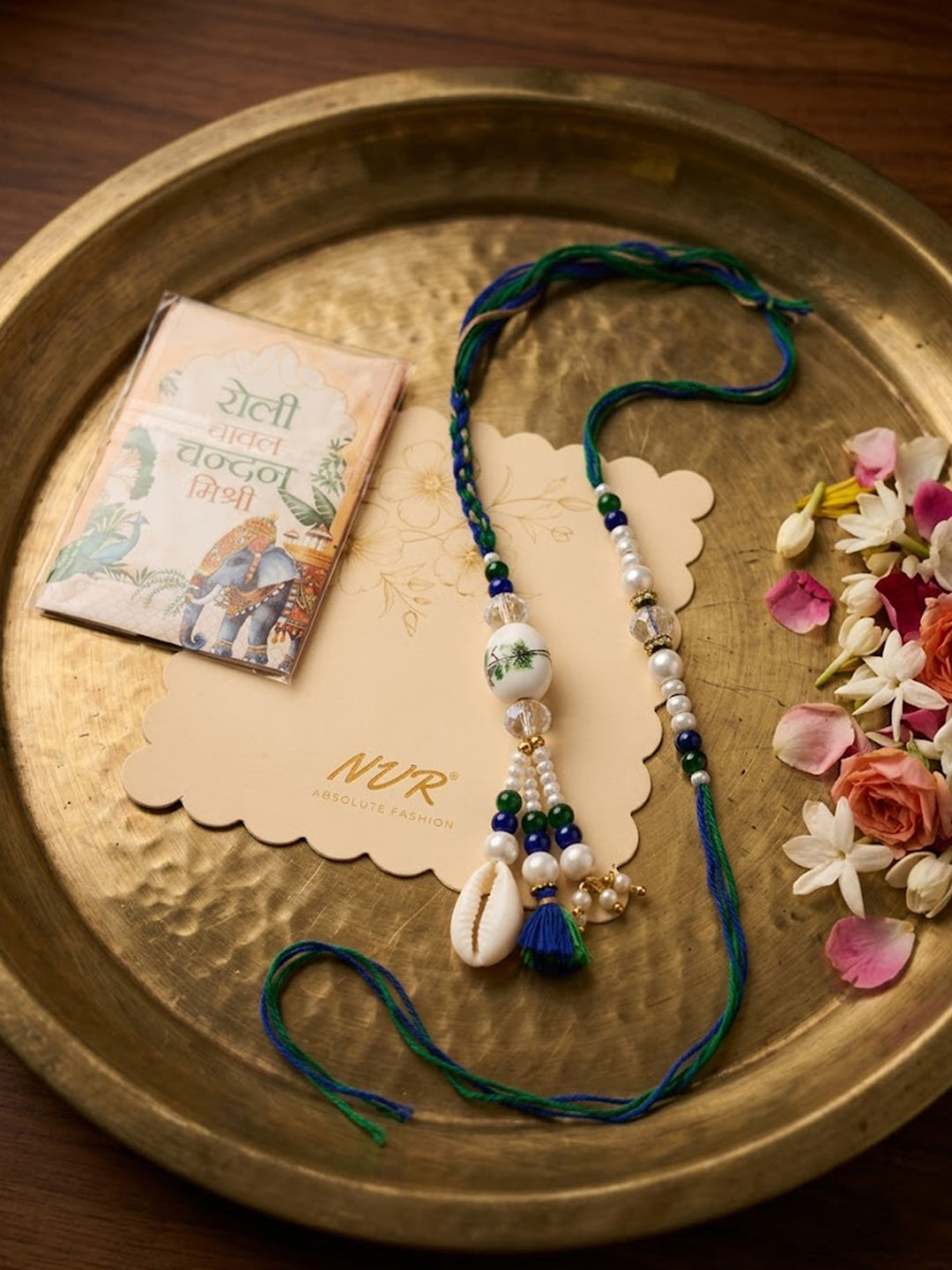 NVR Set of 2 Traditional Bhaiya Bhabhi Rakhi with Roli Chawal Chandan Mishri - Dista