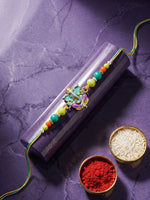 Thumbnail for NVR Multicolor Artificial Beads Ganesh Ji Thread Rakhi With Roli Chawal Chandan Mishri - Dista