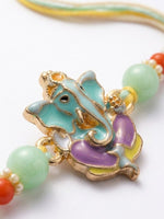 Thumbnail for NVR Multicolor Artificial Beads Ganesh Ji Thread Rakhi With Roli Chawal Chandan Mishri - Dista