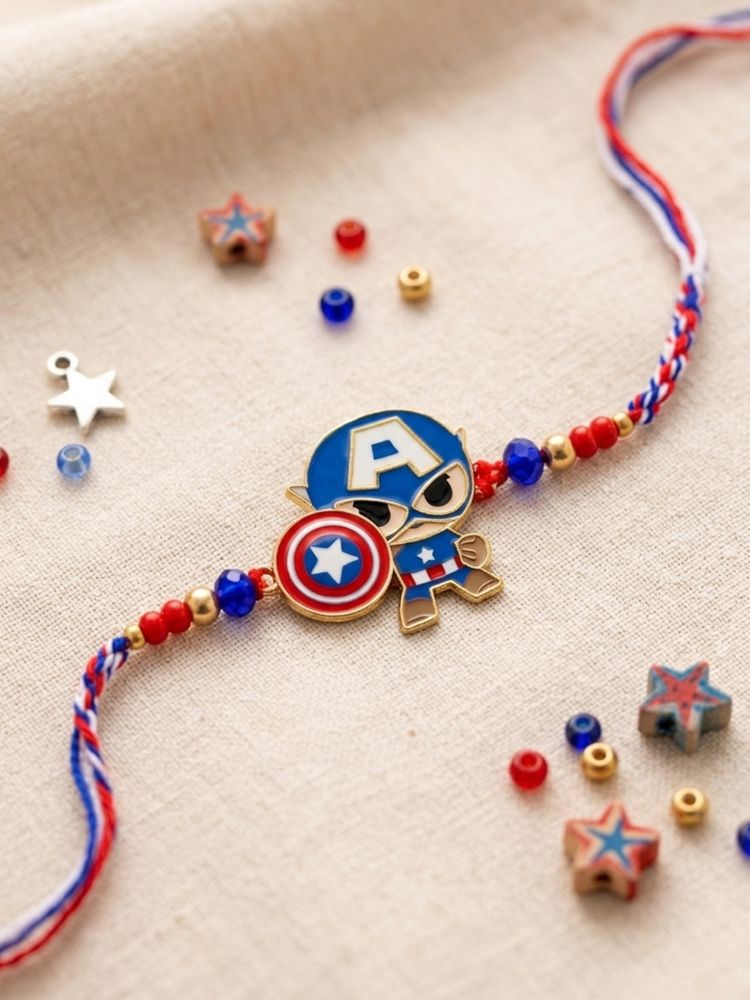 NVR Kids Avengers Character Artificial Beads Thread Rakhi with Roli Chawal Chandan Mishri - Dista