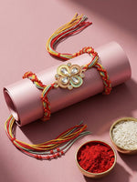 Thumbnail for NVR Traditional Artificial Stones Thread Rakhi with Roli Chawal Chandan Mishri - Dista