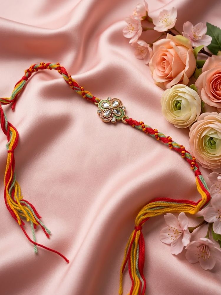 NVR Traditional Artificial Stones Thread Rakhi with Roli Chawal Chandan Mishri - Dista