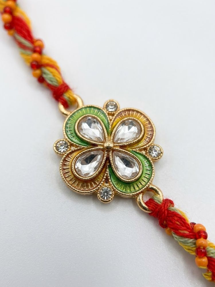 NVR Traditional Artificial Stones Thread Rakhi with Roli Chawal Chandan Mishri - Dista