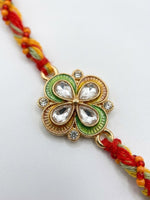 Thumbnail for NVR Traditional Artificial Stones Thread Rakhi with Roli Chawal Chandan Mishri - Dista