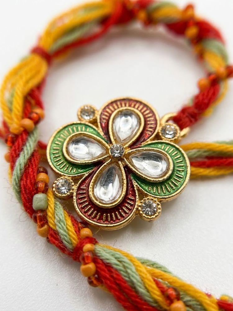 NVR Traditional Artificial Stones Thread Rakhi with Roli Chawal Chandan Mishri - Dista