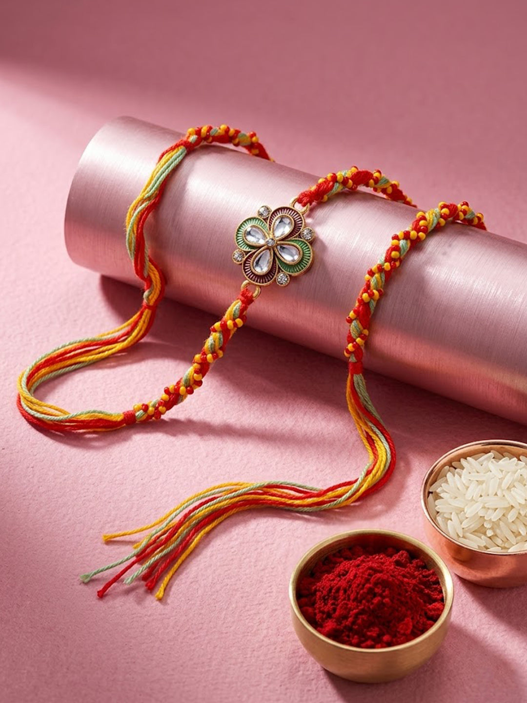 NVR Traditional Artificial Stones Thread Rakhi with Roli Chawal Chandan Mishri - Dista