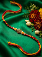Thumbnail for NVR Artificial Beads Decorative Om Design Religious Thread Rakhi with Roli Chawal Chandan - Dista