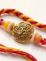 Thumbnail for NVR Artificial Beads Decorative Om Design Religious Thread Rakhi with Roli Chawal Chandan - Dista