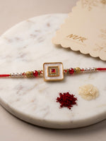 Thumbnail for NVR Square Design Multicolor Artificial Stones & Pearls Thread Rakhi With Roli Chawal - Dista