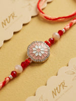 Thumbnail for NVR Floral Design Multicolor Artificial Stones & Beads Thread Rakhi With Roli Chawal - Dista