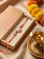 Thumbnail for NVR Floral Design Multicolor Artificial Stones & Beads Thread Rakhi With Roli Chawal - Dista