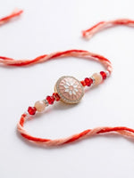 Thumbnail for NVR Floral Design Multicolor Artificial Stones & Beads Thread Rakhi With Roli Chawal - Dista