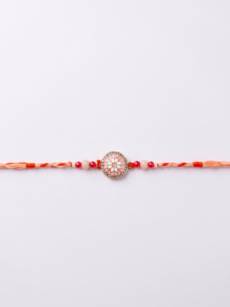 NVR Floral Design Multicolor Artificial Stones & Beads Thread Rakhi With Roli Chawal - Dista