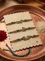 Thumbnail for NVR Set of 3 Peacock Design Multicolor Artificial Beads Thread Rakhi With Roli Chawal - Dista
