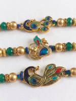 Thumbnail for NVR Set of 3 Peacock Design Multicolor Artificial Beads Thread Rakhi With Roli Chawal - Dista