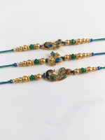 Thumbnail for NVR Set of 3 Peacock Design Multicolor Artificial Beads Thread Rakhi With Roli Chawal - Dista