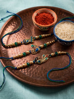 Thumbnail for NVR Set of 3 Peacock Design Multicolor Artificial Beads Thread Rakhi With Roli Chawal - Dista