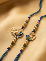 Thumbnail for NVR Set of 2 Krishna & Peacock Design Artificial Beads Thread Rakhi With Roli Chawal - Dista