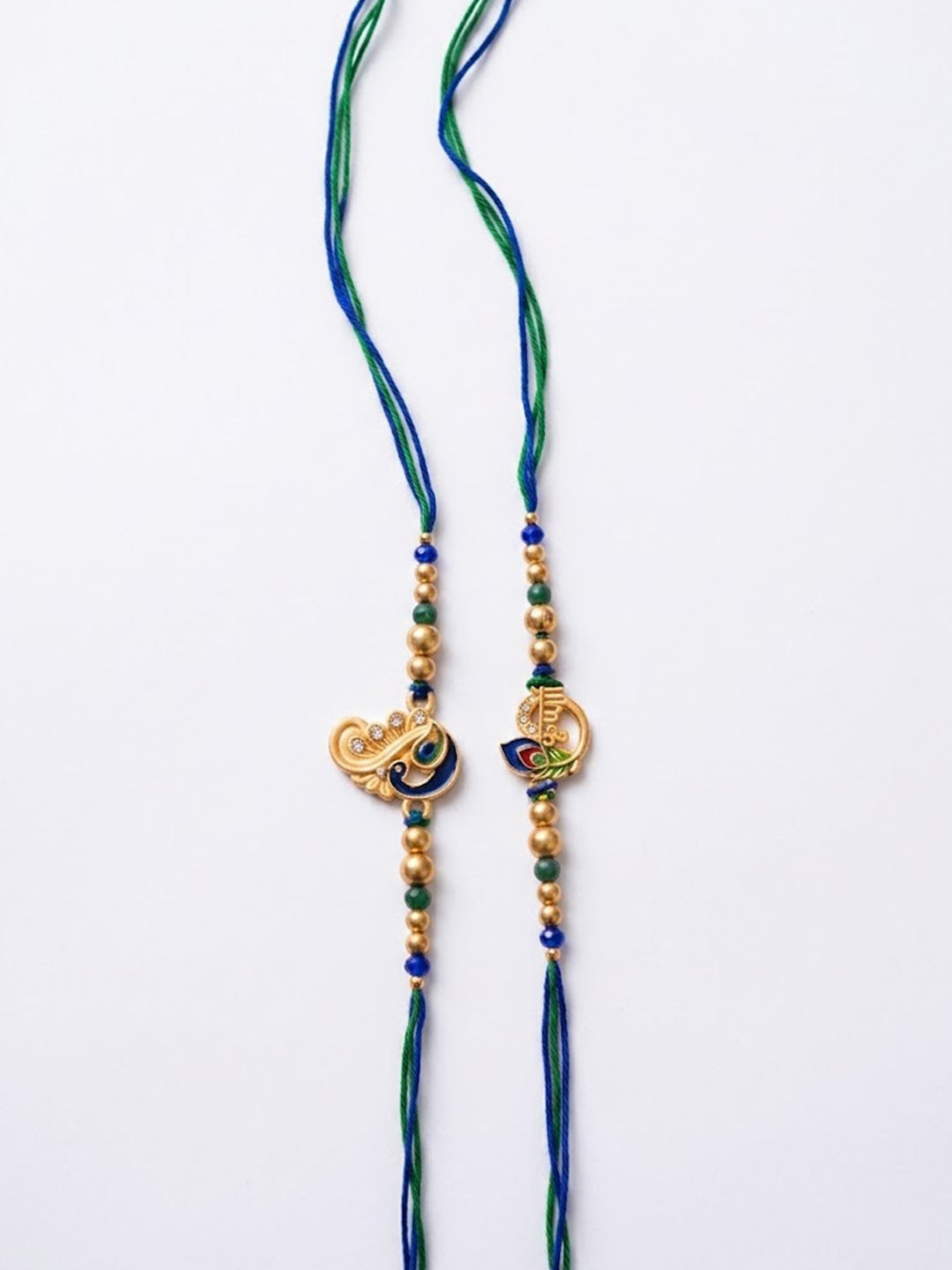 NVR Set of 2 Krishna & Peacock Design Artificial Beads Thread Rakhi With Roli Chawal - Dista