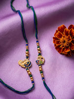 Thumbnail for NVR Set of 2 Krishna & Peacock Design Artificial Beads Thread Rakhi With Roli Chawal - Dista
